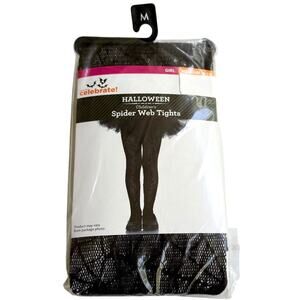 Halloween Spider Web Tights Girls 8/10 MED Black Lace Mesh Wicked Costume New